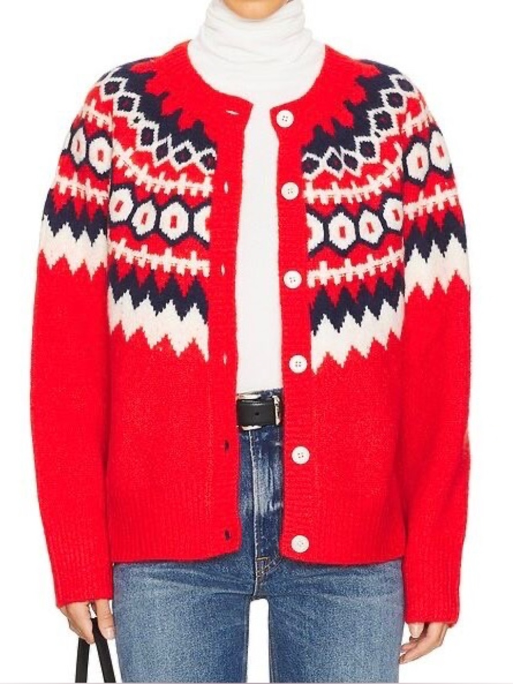 Favorite Daughter The Snowed In Fair Isle Cardigan in red size S